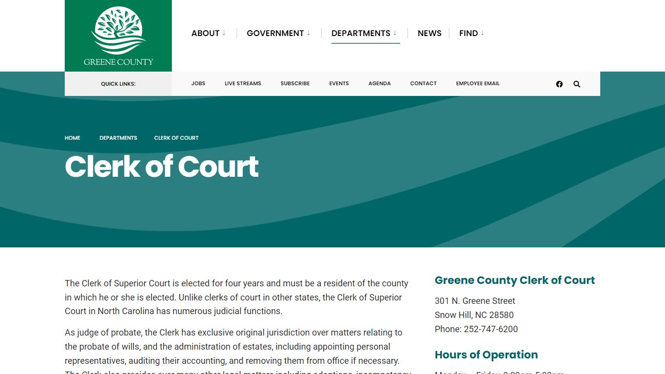 Clerk of Court – Greene County, North Carolina