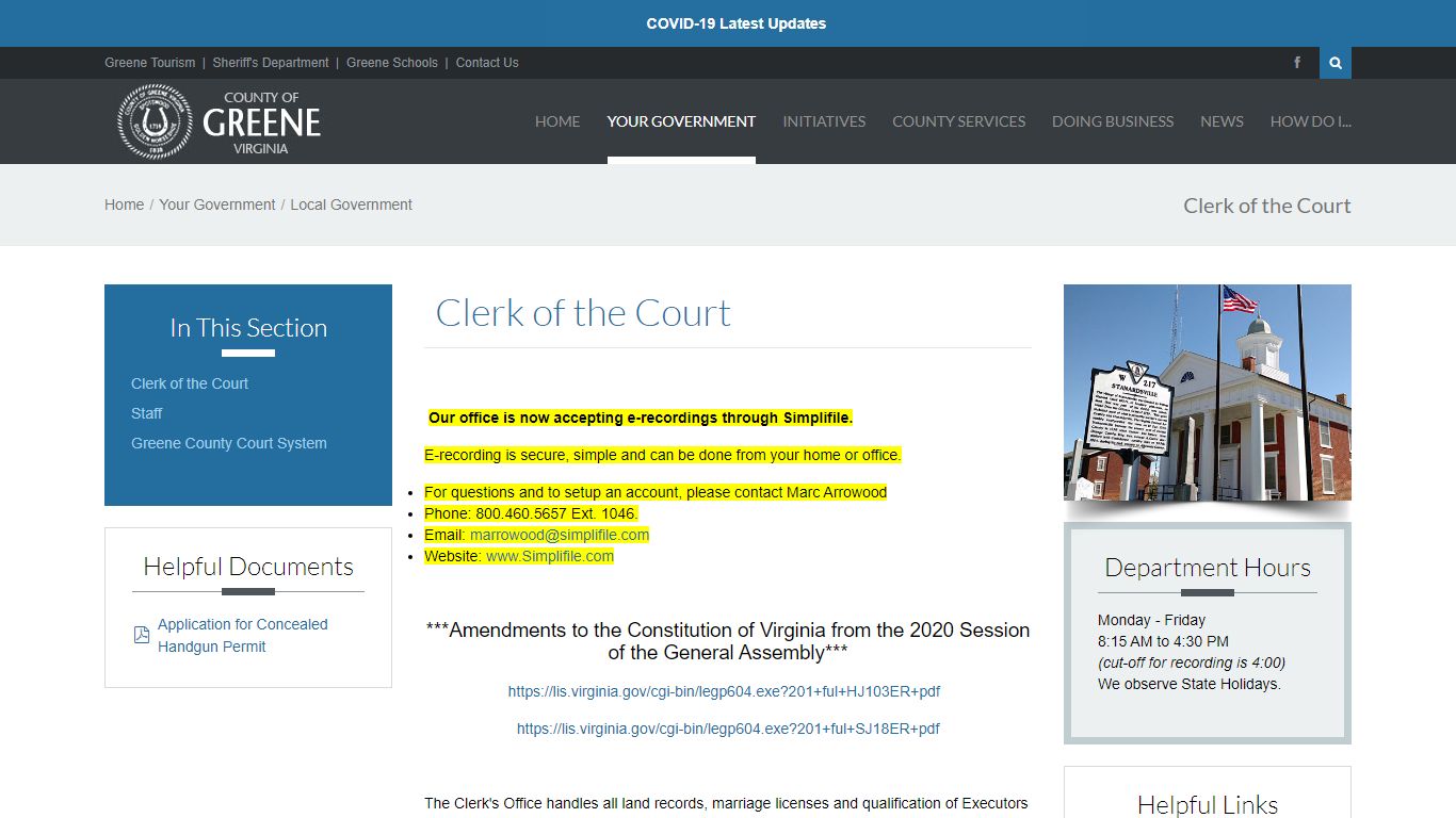 Clerk of the Circuit Court in Greene County VA